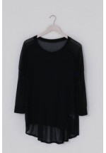 A Postcard From Brighton Shirty Chiffon Top (Black) AW22